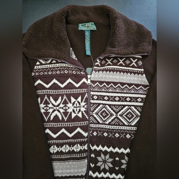 NWT - Lauren Ralph Lauren Active Zip-Up Brown Cardigan - Size XL - Picture 4 of 11